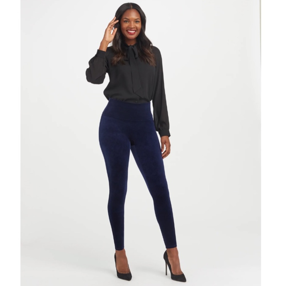 Spanx navy velvet leggings sz med
